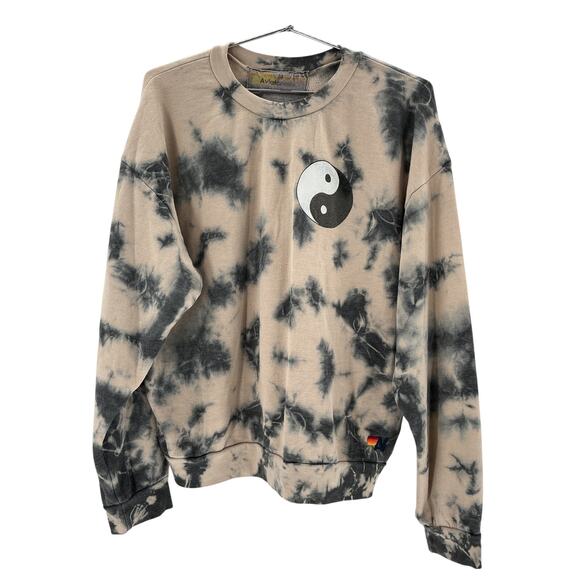 Aviator Nation Tan Cotton Hand Dyed Yin Yang Crew Sweatshirt Size M - Picture 2 of 4